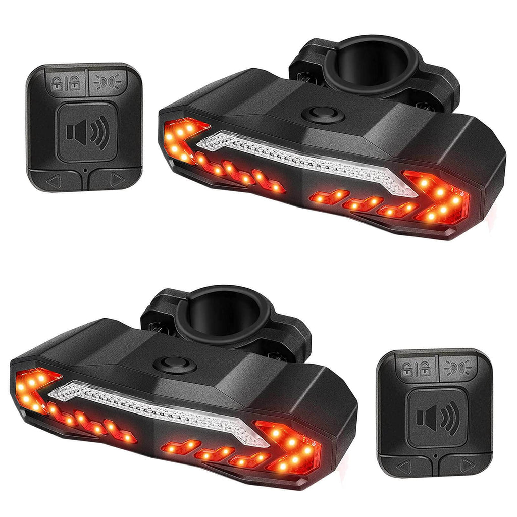 2-Pack USB Rechargeable Bike Alarm Taillights with Turn Signals