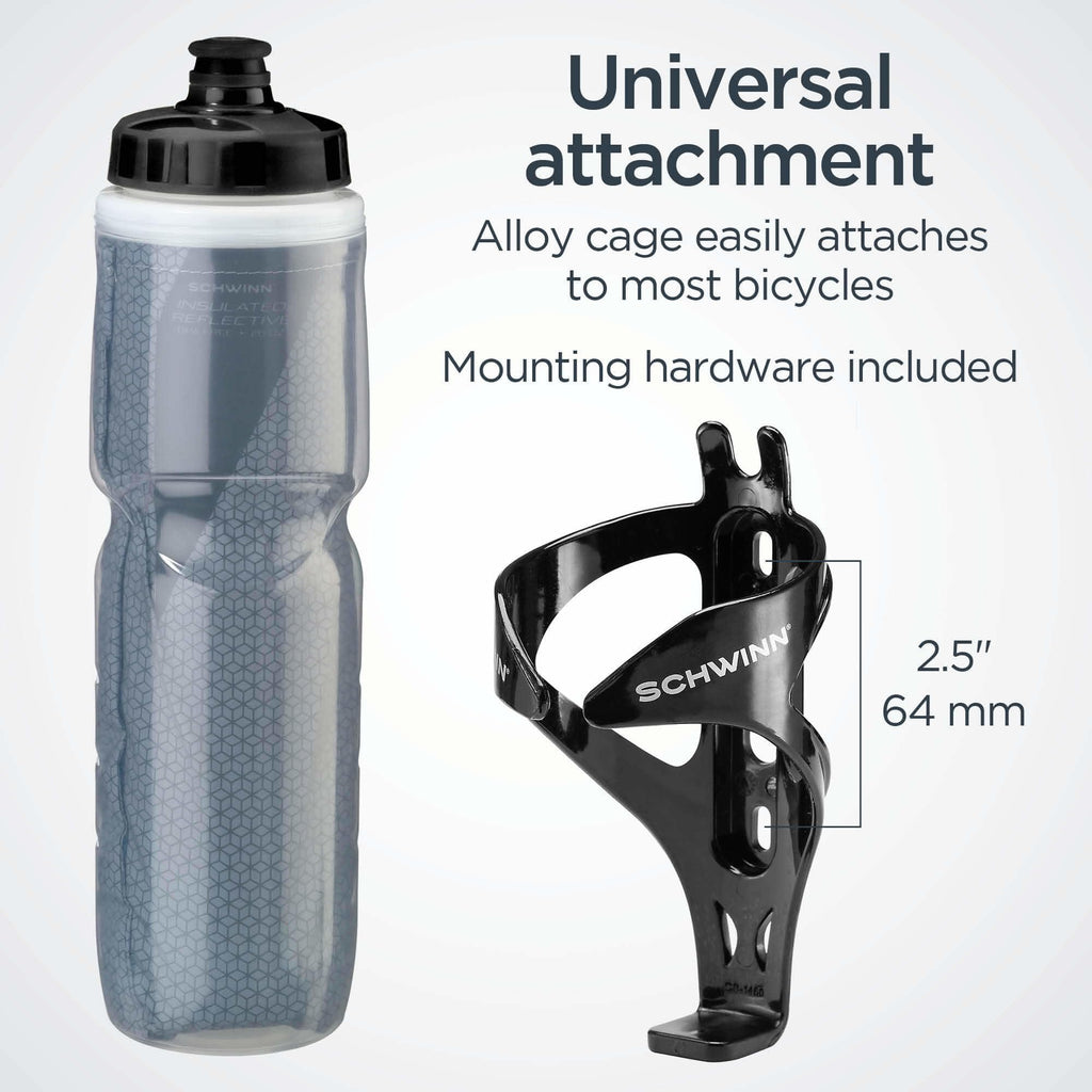 Schwinn 26 oz Insulated Reflective Bike Water Bottle & Cage
