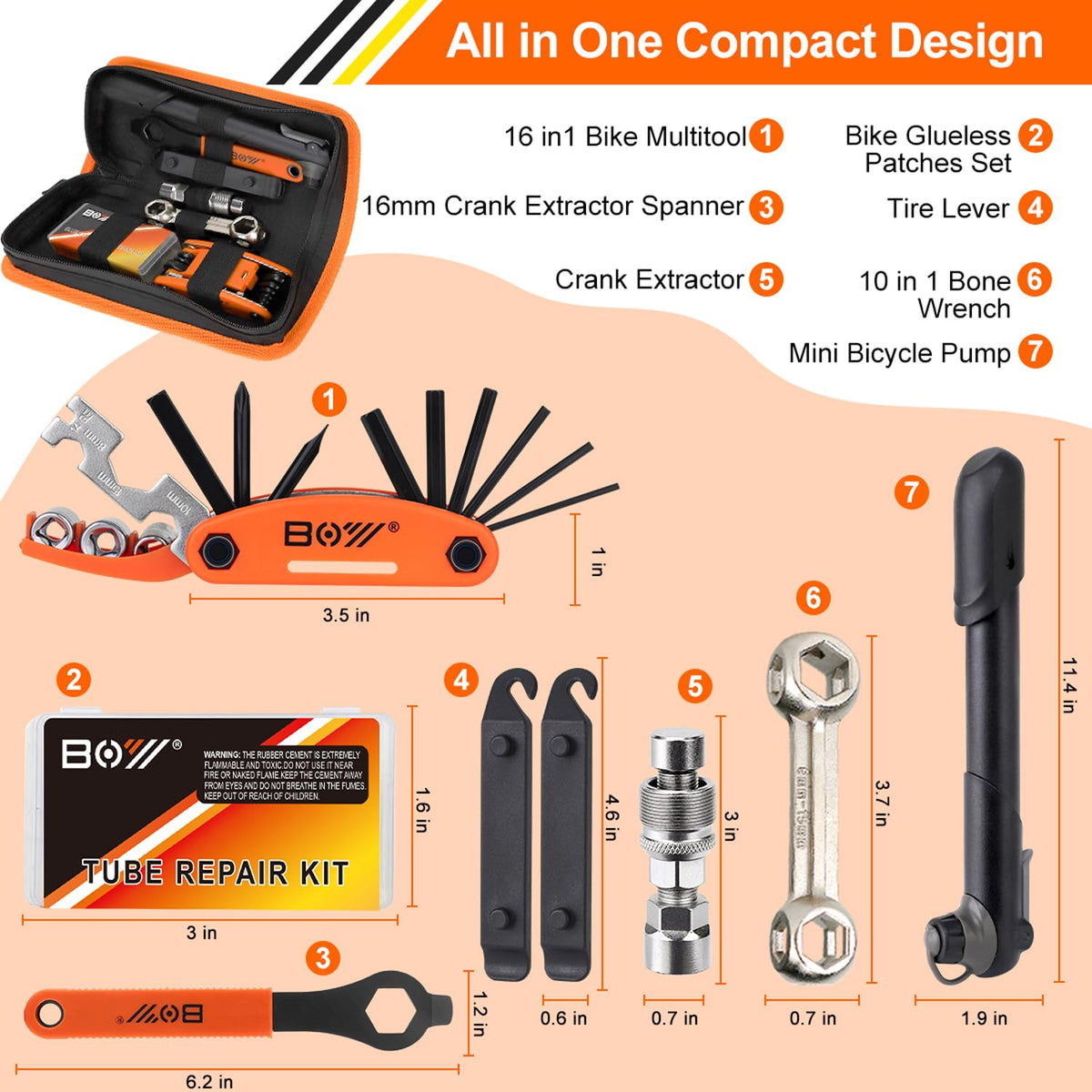 Portable Bicycle Repair Tool Kit with Tire Pump and Bag