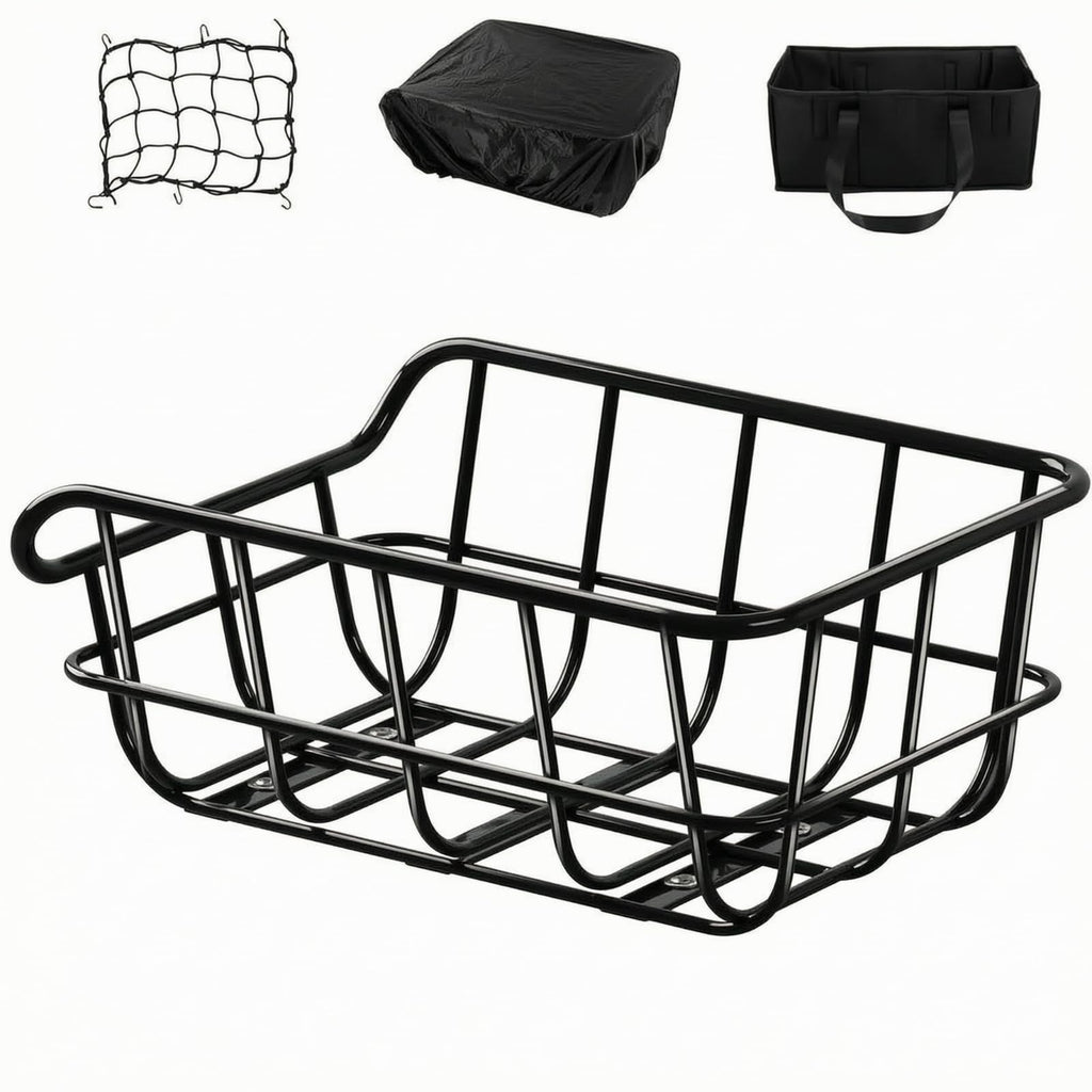 Gralara High-Carbon Steel Rear Bike Basket with Waterproof Cover