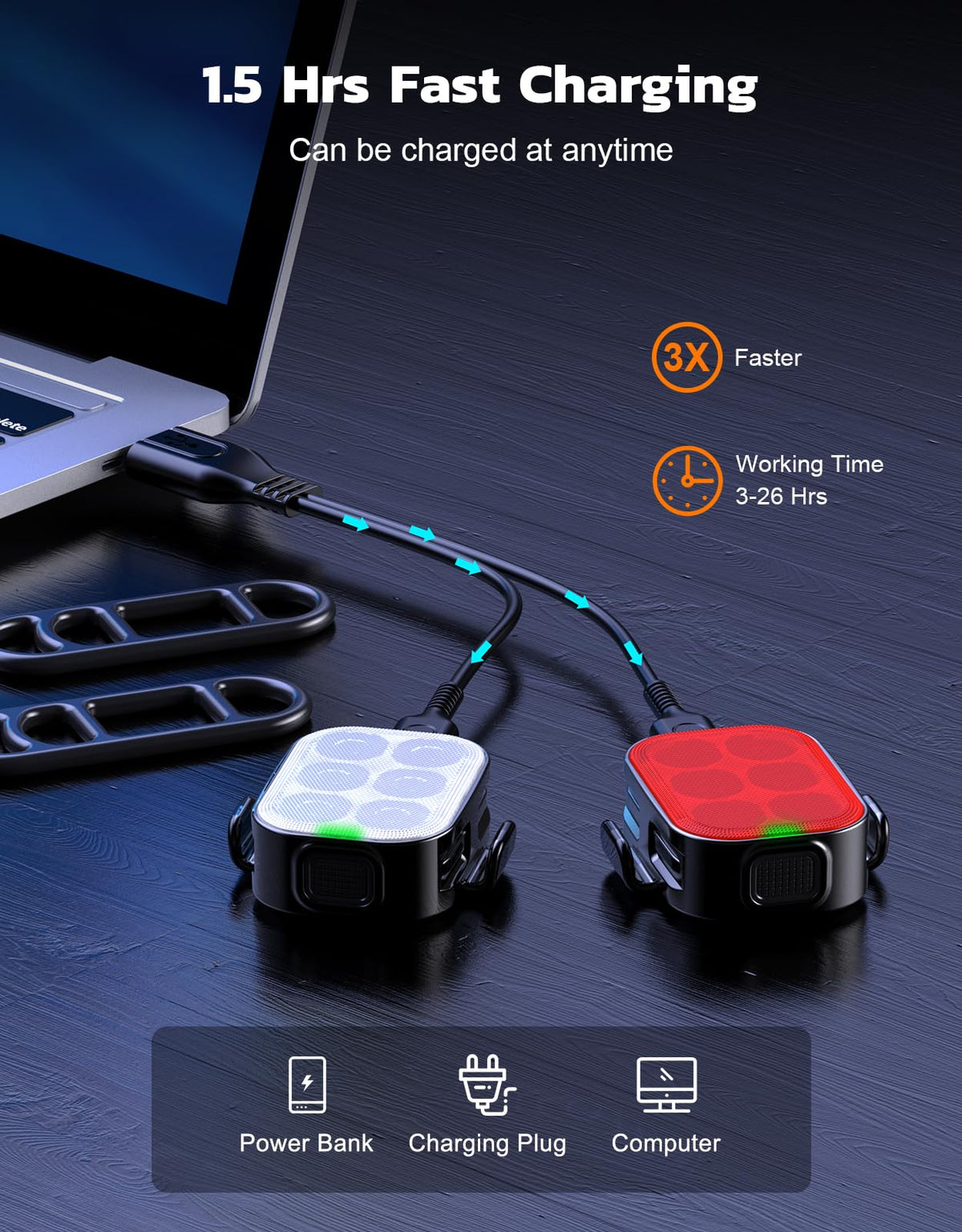Zewdov USB Rechargeable Front and Rear Bike Light Set