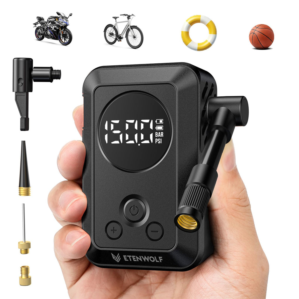 ETENWOLF S0 Mini Electric Bike Pump with Pressure Gauge