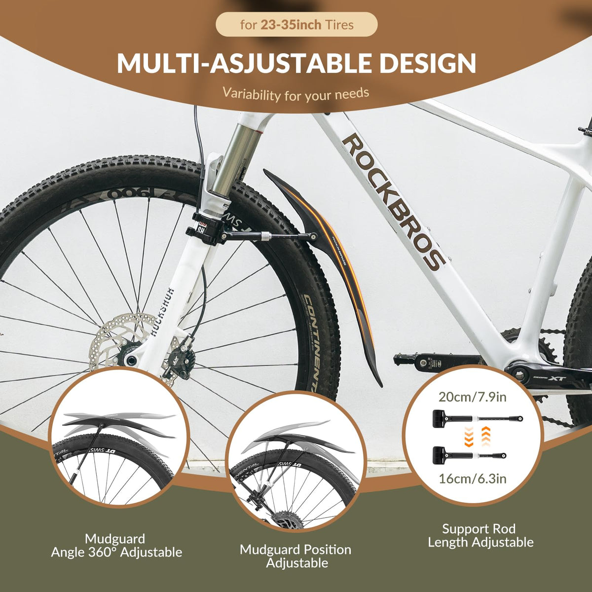 ROCKBROS Adjustable Bike Fender Set for 26–29 Inch MTB
