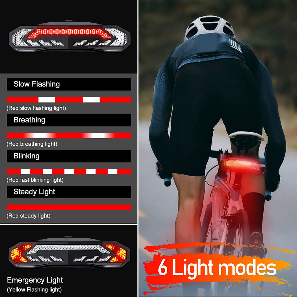 2-Pack USB Rechargeable Bike Alarm Taillights with Turn Signals