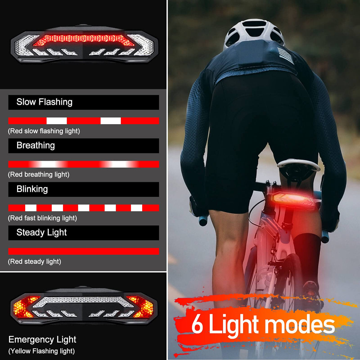 2-Pack USB Rechargeable Bike Alarm Taillights with Turn Signals