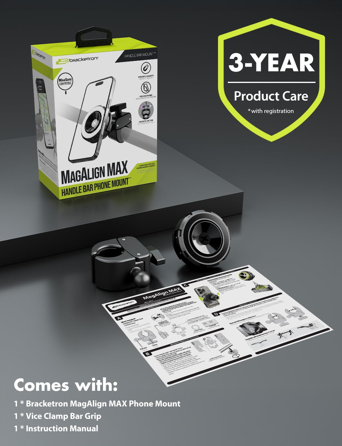 Bracketron MagAlign MAX MagSafe Magnetic Bike Phone Mount