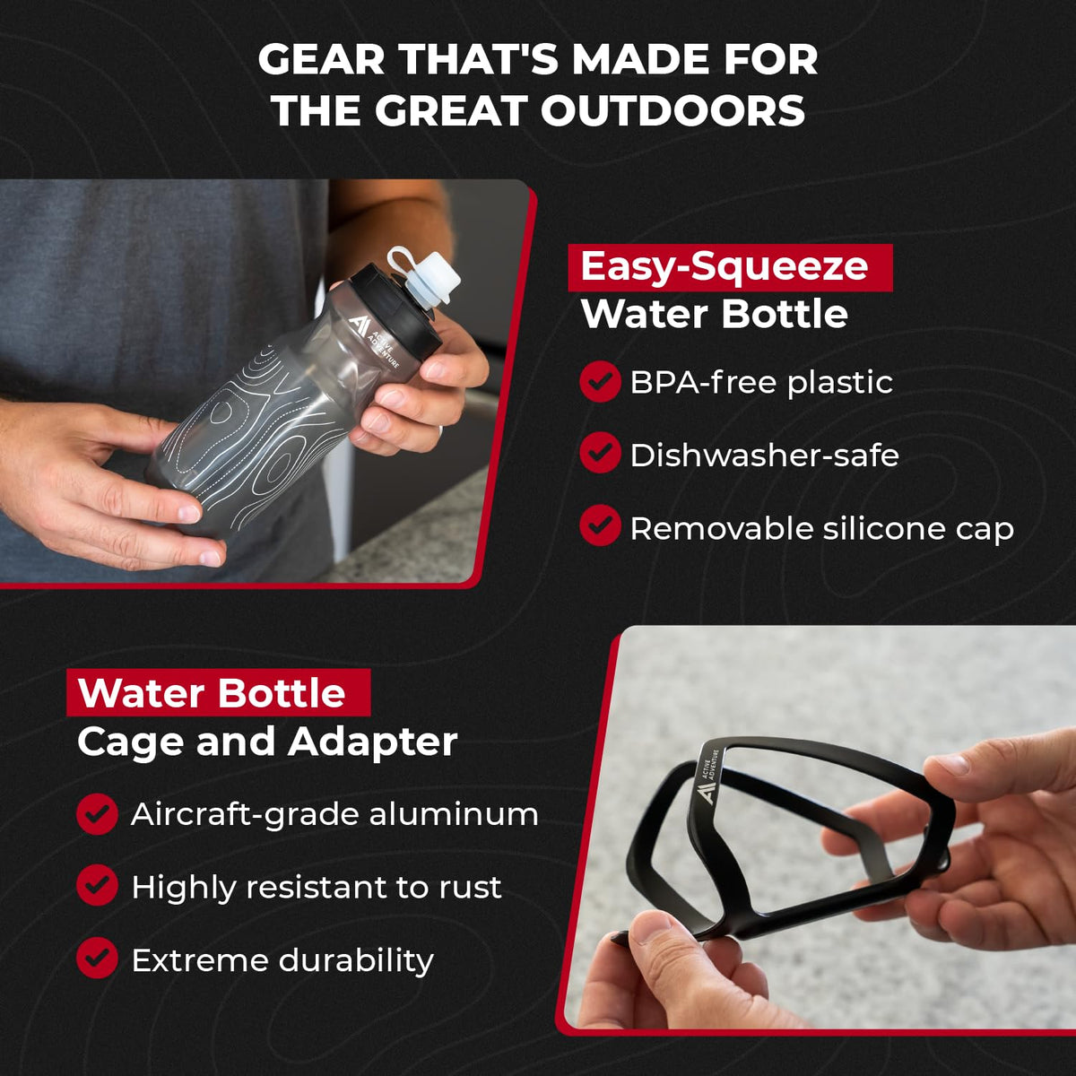 20 oz Bike Water Bottle and No-Screw Handlebar Holder Set