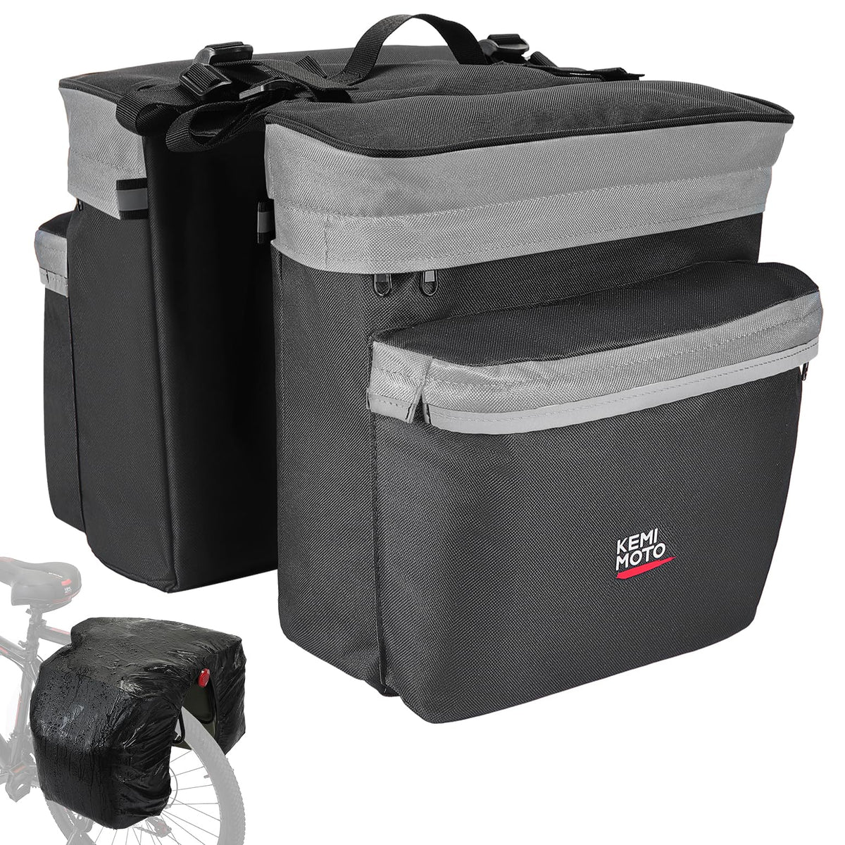 KEMIMOTO Water-Resistant Bike Pannier Bag with Reflective Trim