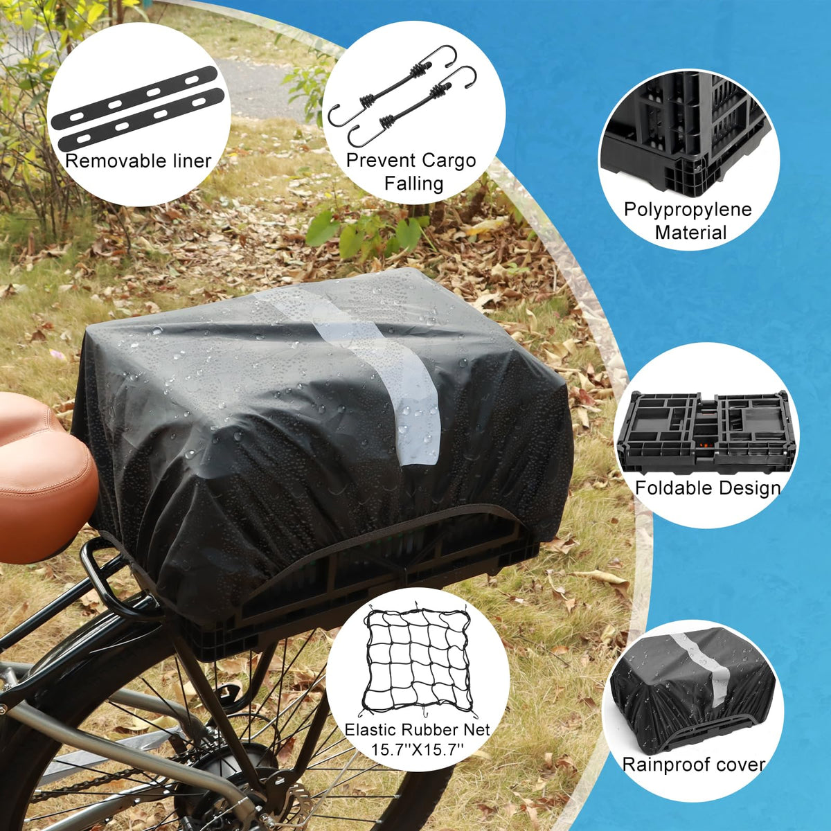 YEEGO DIRECT Foldable Rear Bike Cargo Basket with Collapsible Crate