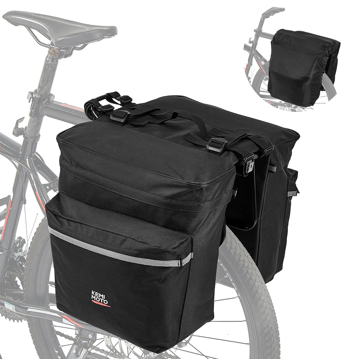 KEMIMOTO Water-Resistant Bike Pannier Bag with Reflective Trim