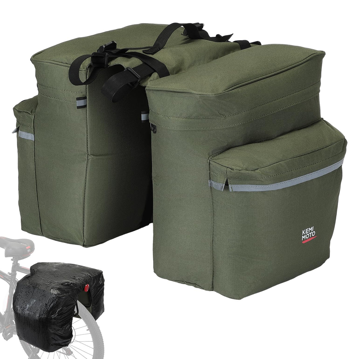 KEMIMOTO Water-Resistant Bike Pannier Bag with Reflective Trim