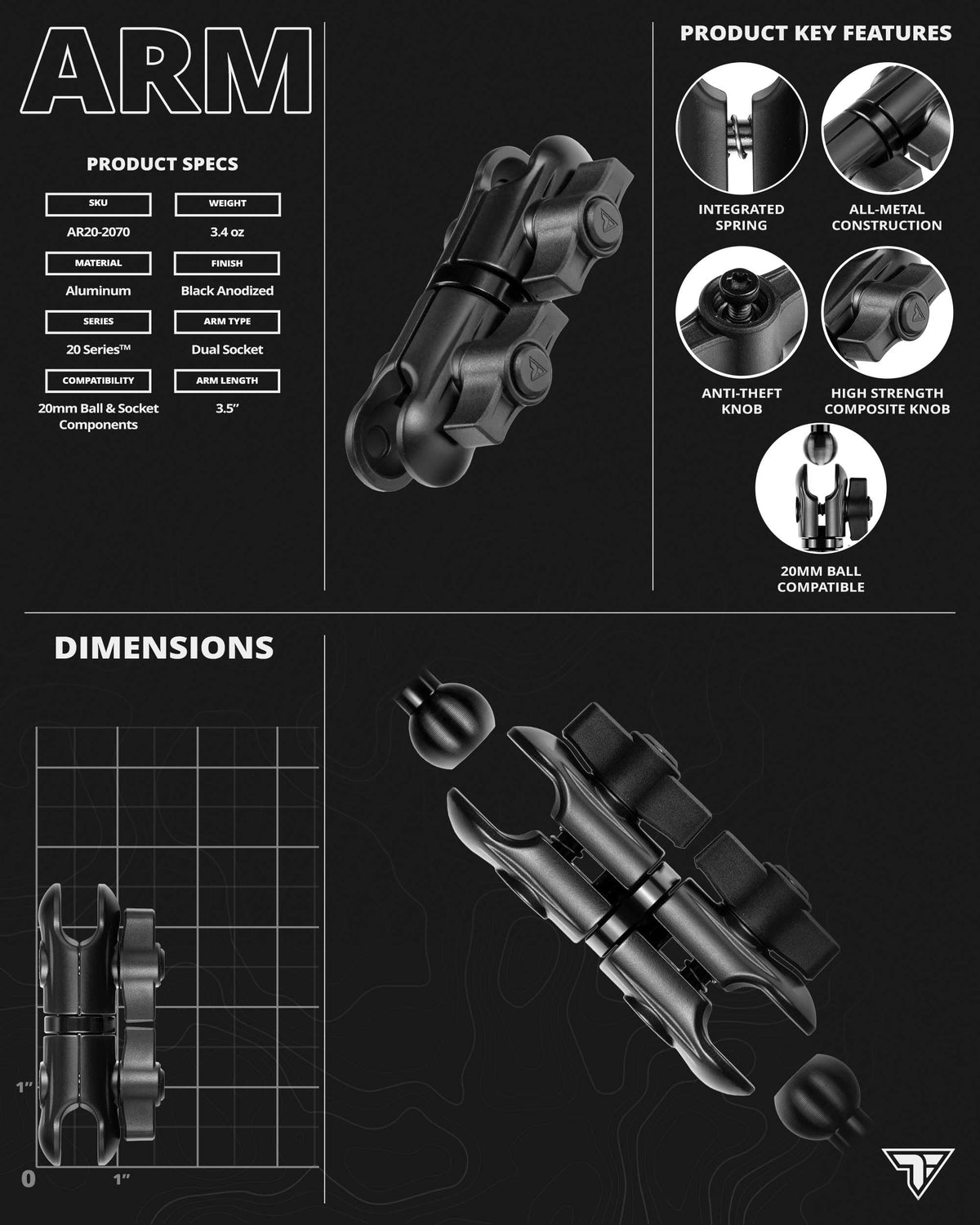Tackform Aluminum Motorcycle Phone Mount with Wireless Charging