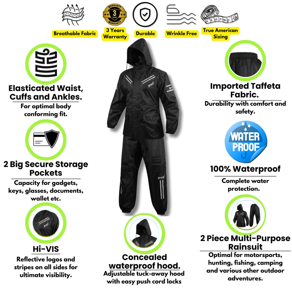 BYKR Unisex Waterproof 2-Piece Motorcycle Rain Suit