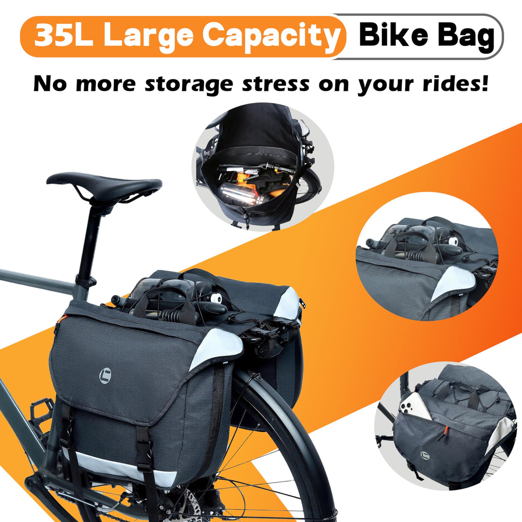 Kinetrail Bicycle Rear Rack Pannier Bag for Commuting