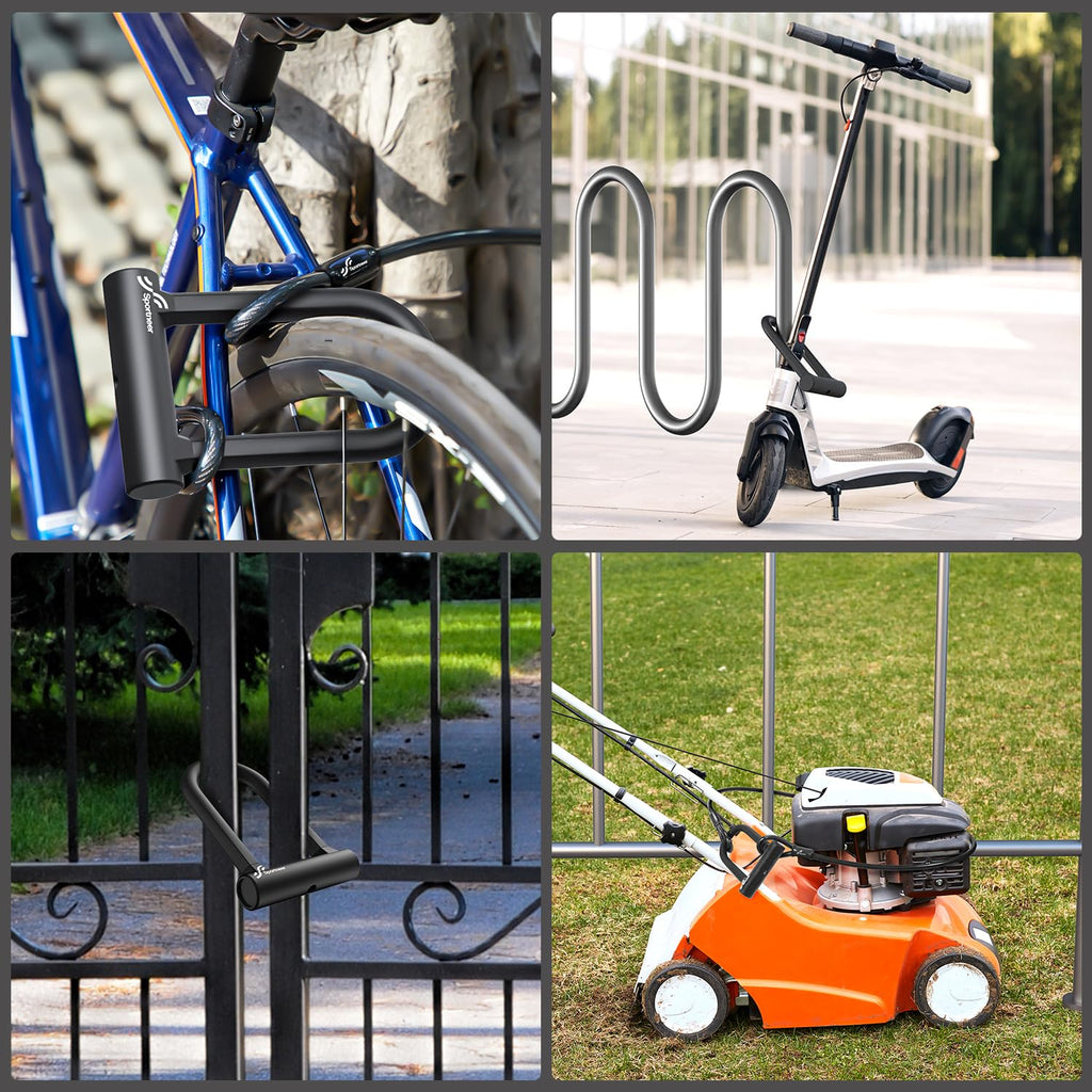 Sportneer Heavy-Duty 17mm Bike U-Lock with 5ft Steel Cable
