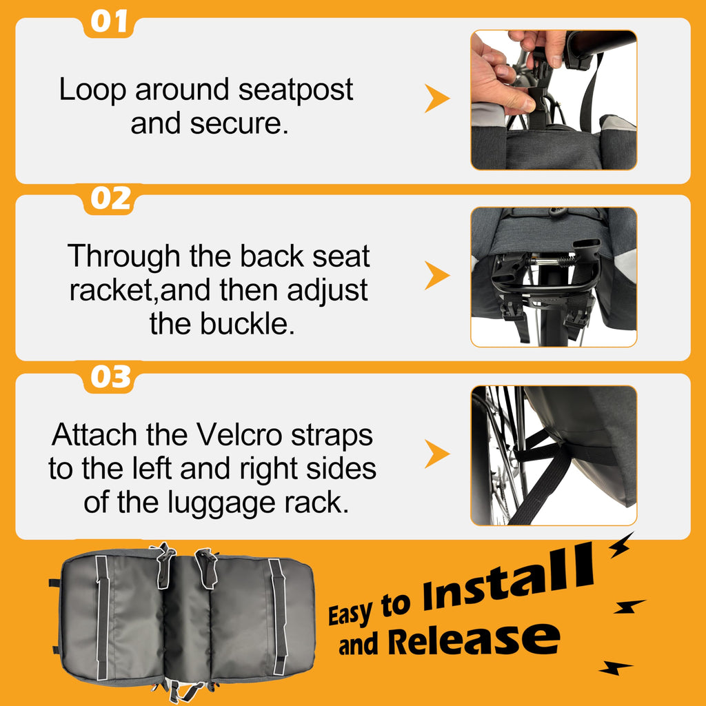 Kinetrail Bicycle Rear Rack Pannier Bag for Commuting