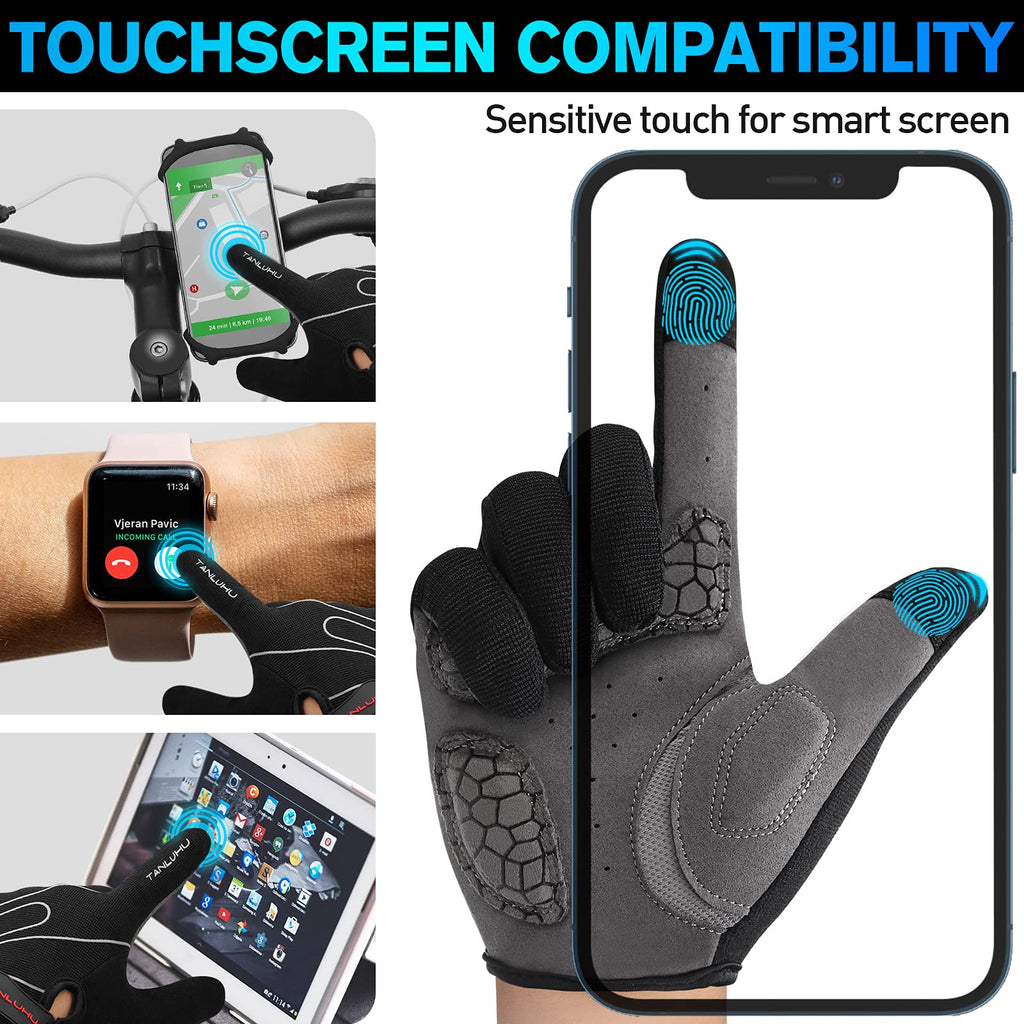 Tanluhu Full-Finger Touchscreen Padded MTB Cycling Gloves