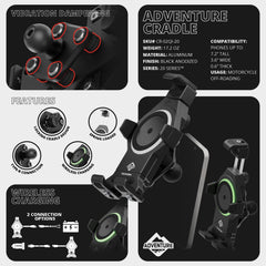 Tackform Aluminum Motorcycle Phone Mount with Wireless Charging