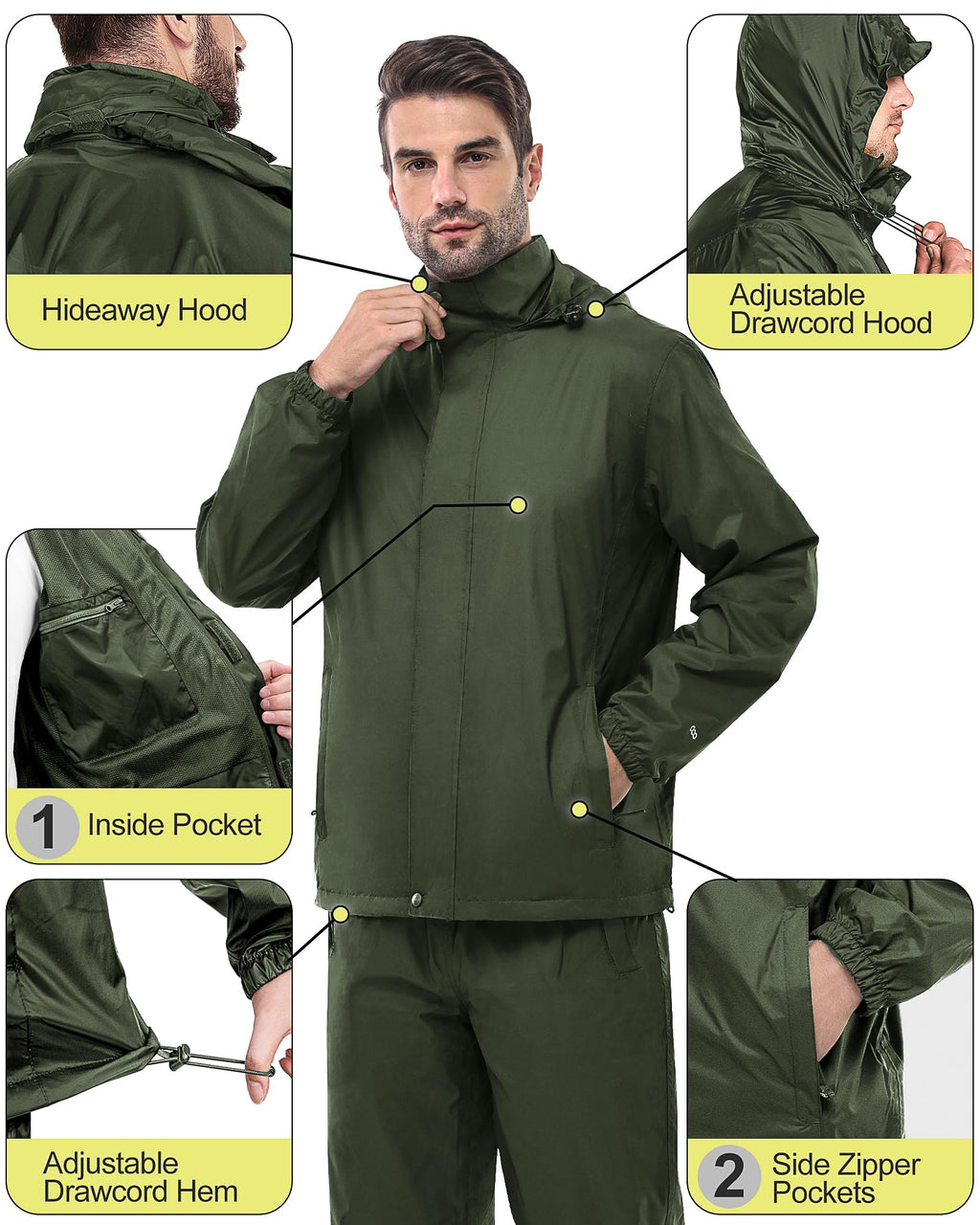 33,000ft Men's Lightweight Packable Waterproof Rain Suit
