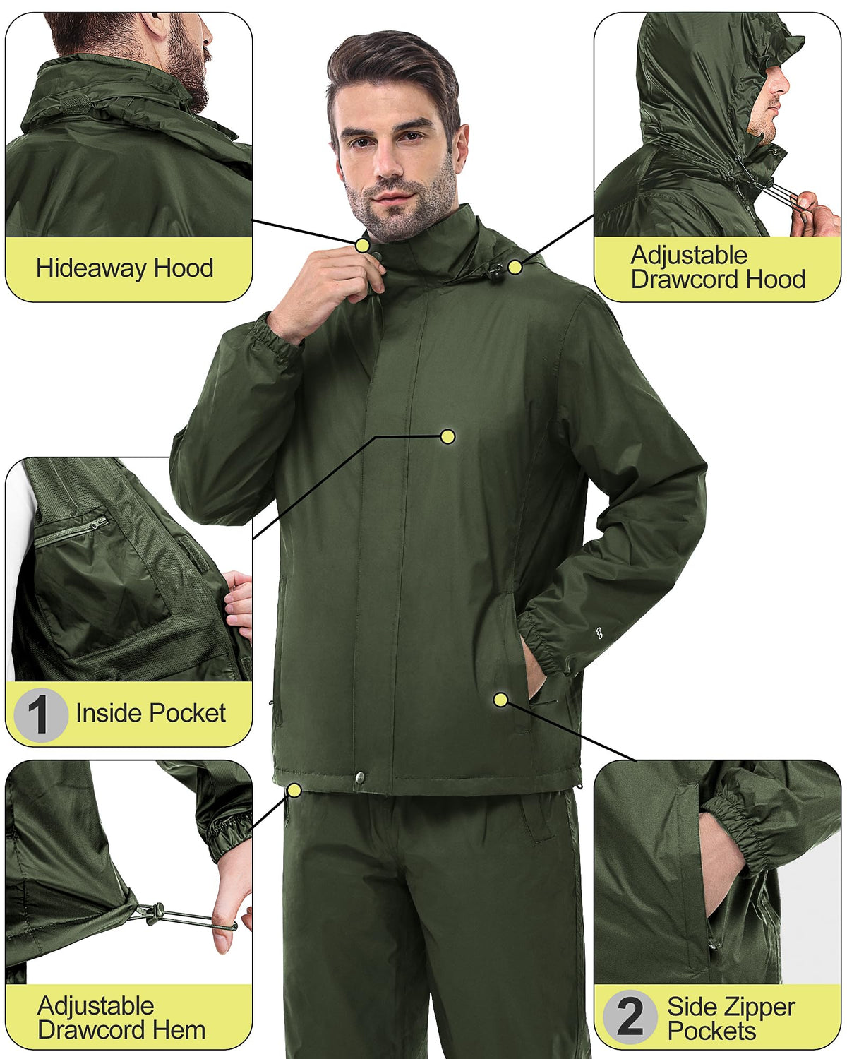 33,000ft Men's Lightweight Packable Waterproof Rain Suit