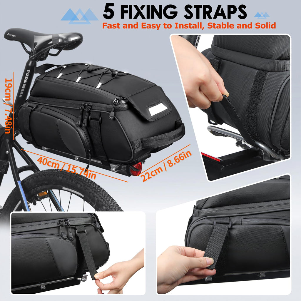 RAINSMORE 15L Waterproof E-Bike Rear Rack Trunk Bag