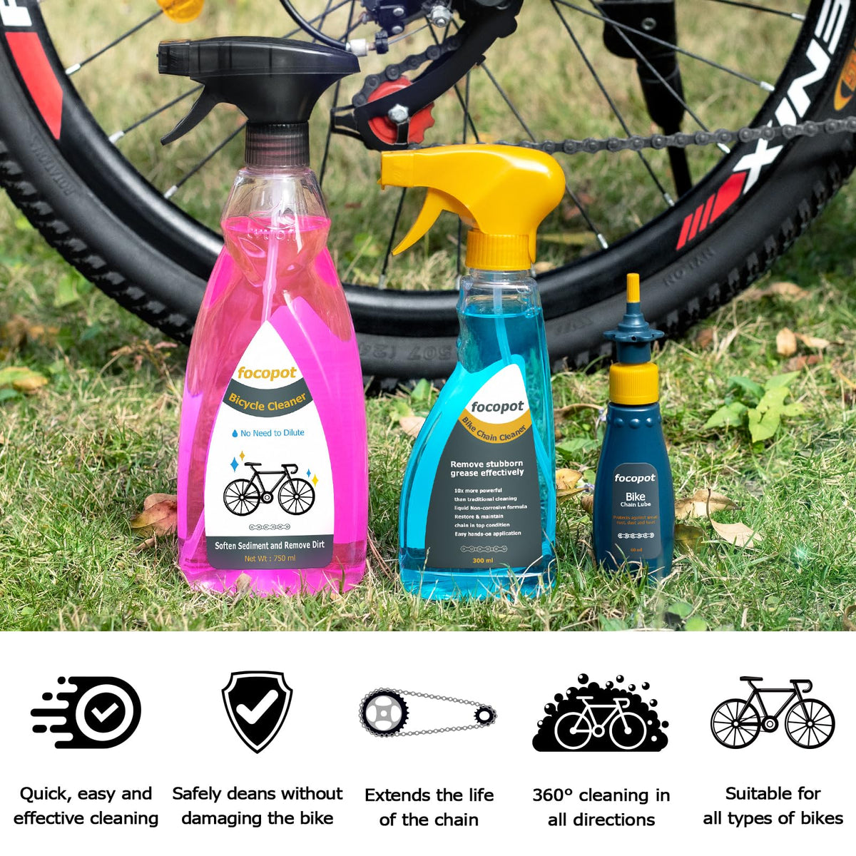 focopot Bike Chain Cleaning Kit with Degreaser and Lubricant