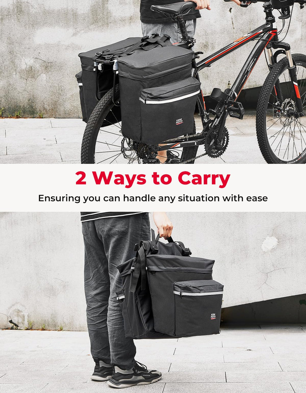 KEMIMOTO Water-Resistant Bike Pannier Bag with Reflective Trim