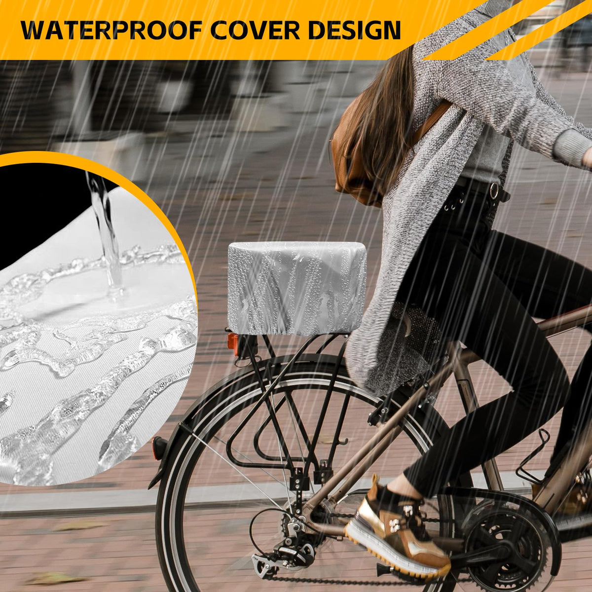 Heavy-Duty Rear Bike Cargo Basket with Waterproof Liner and Net