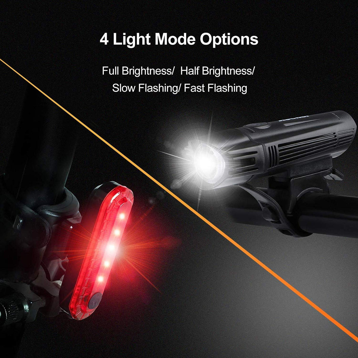 Ascher Ultra Bright USB Rechargeable Front and Rear Bike Light Set