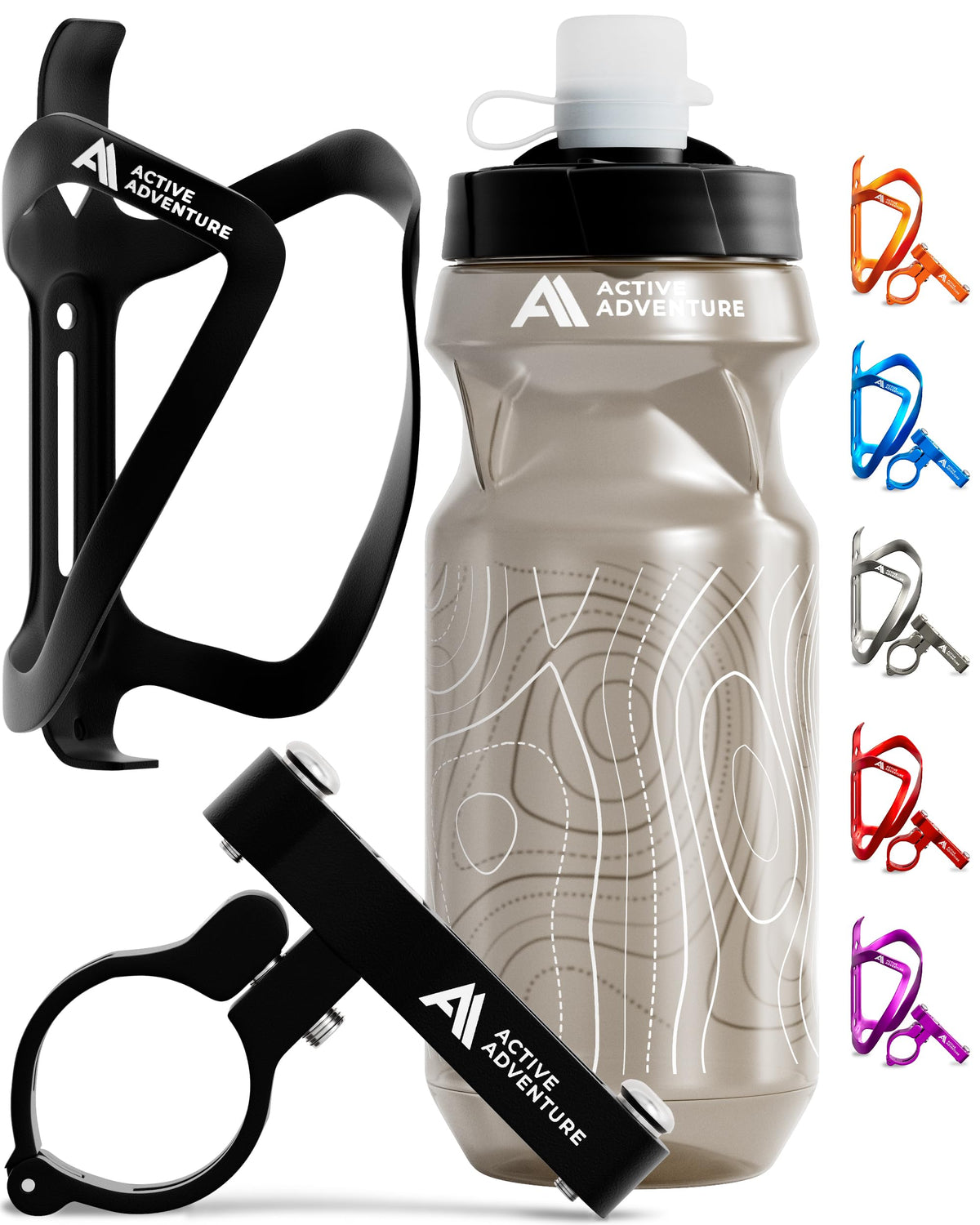 20 oz Bike Water Bottle and No-Screw Handlebar Holder Set