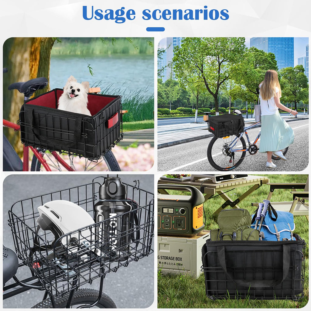 Foldable Rear Bike Basket with Removable Waterproof Liner Bag