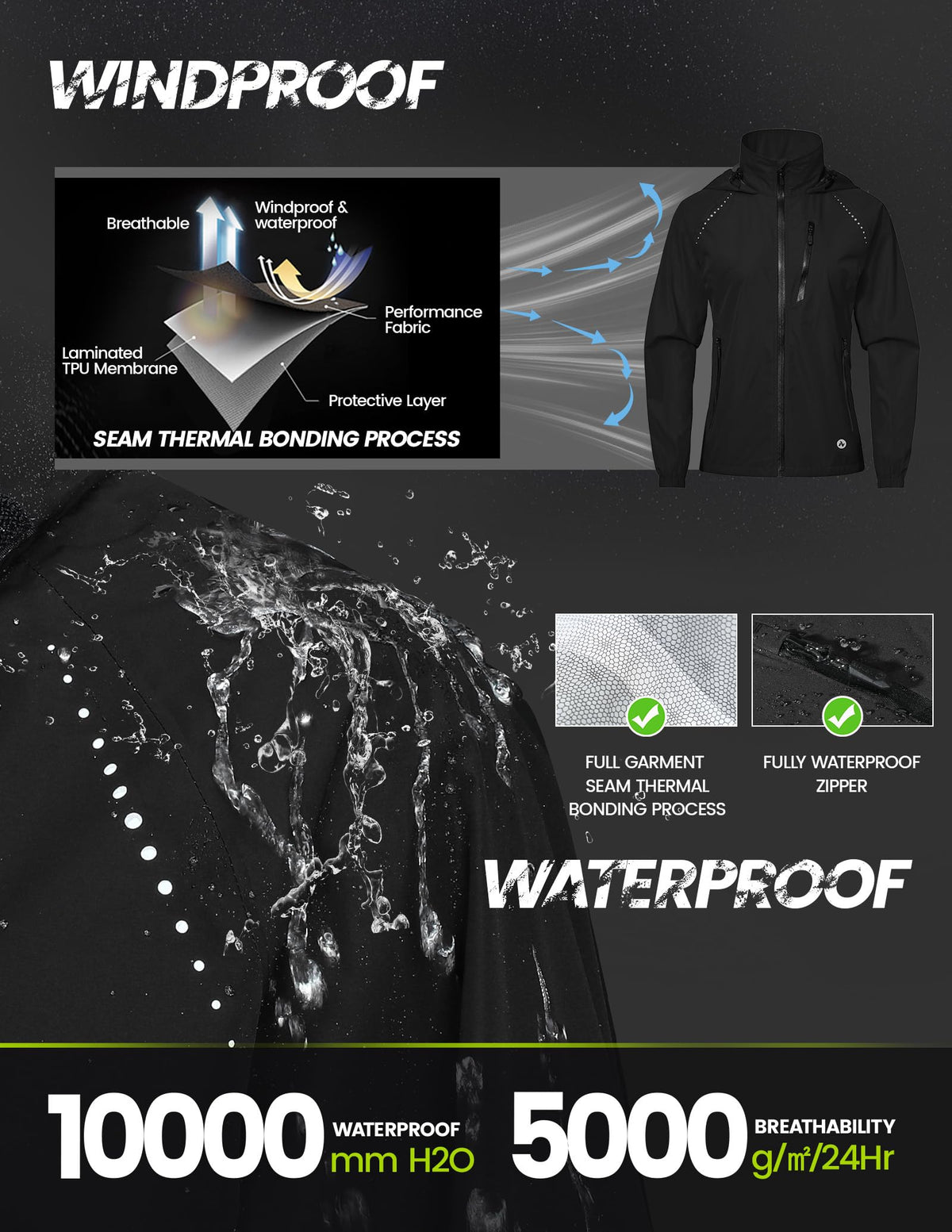 Nepest Women's Hooded Cycling Rain Jacket with UPF 50+