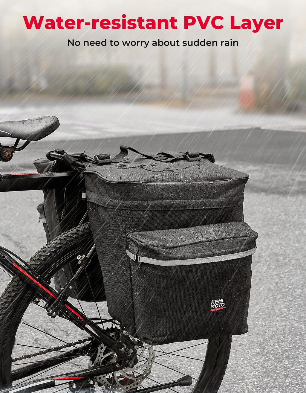 KEMIMOTO Water-Resistant Bike Pannier Bag with Reflective Trim