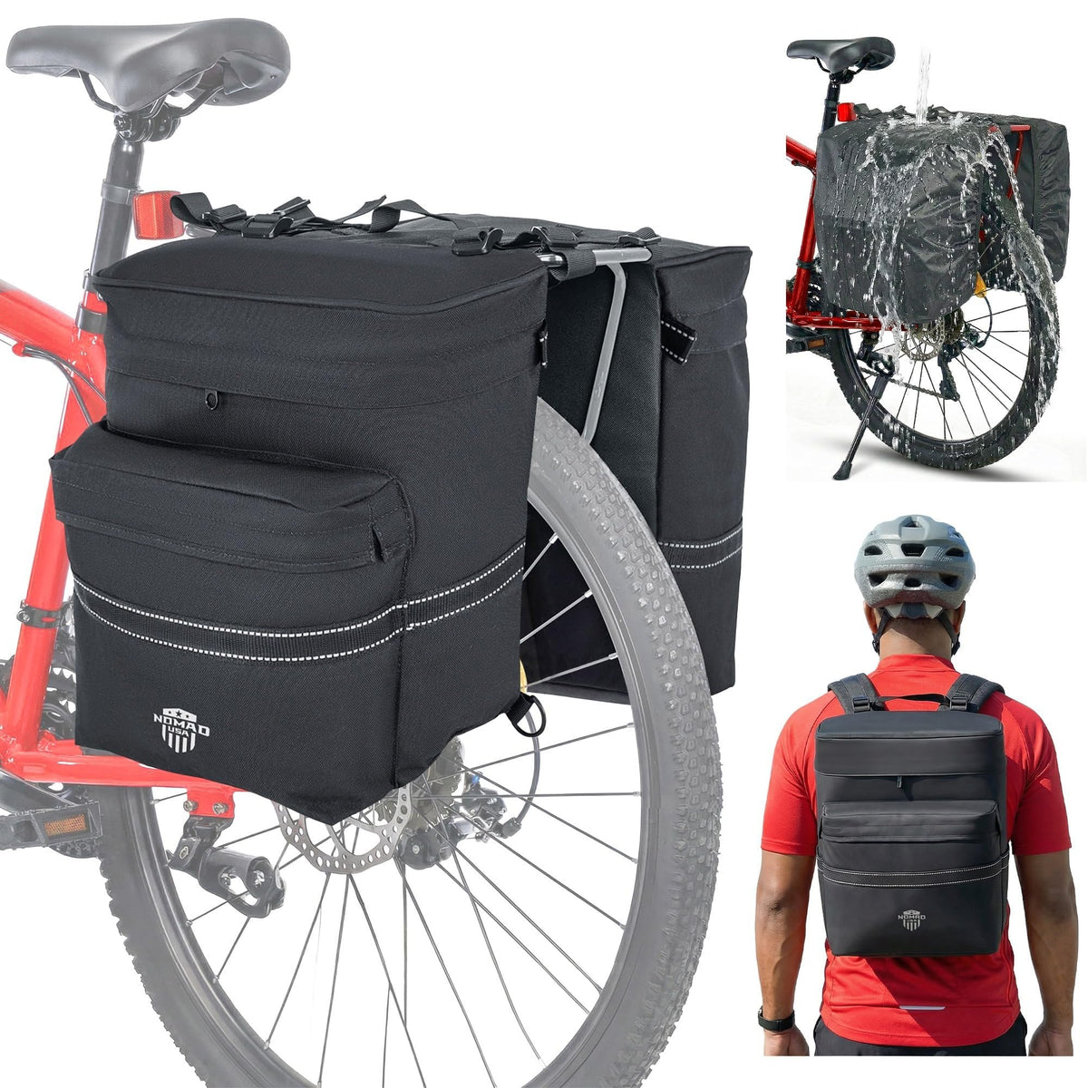 Nomad USA 34L Convertible Bike Panniers and Backpack Set