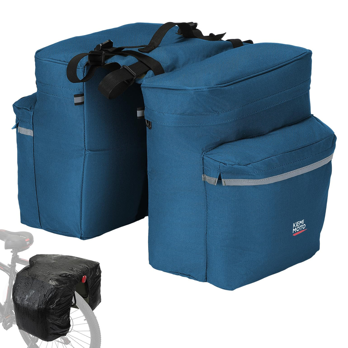 KEMIMOTO Water-Resistant Bike Pannier Bag with Reflective Trim