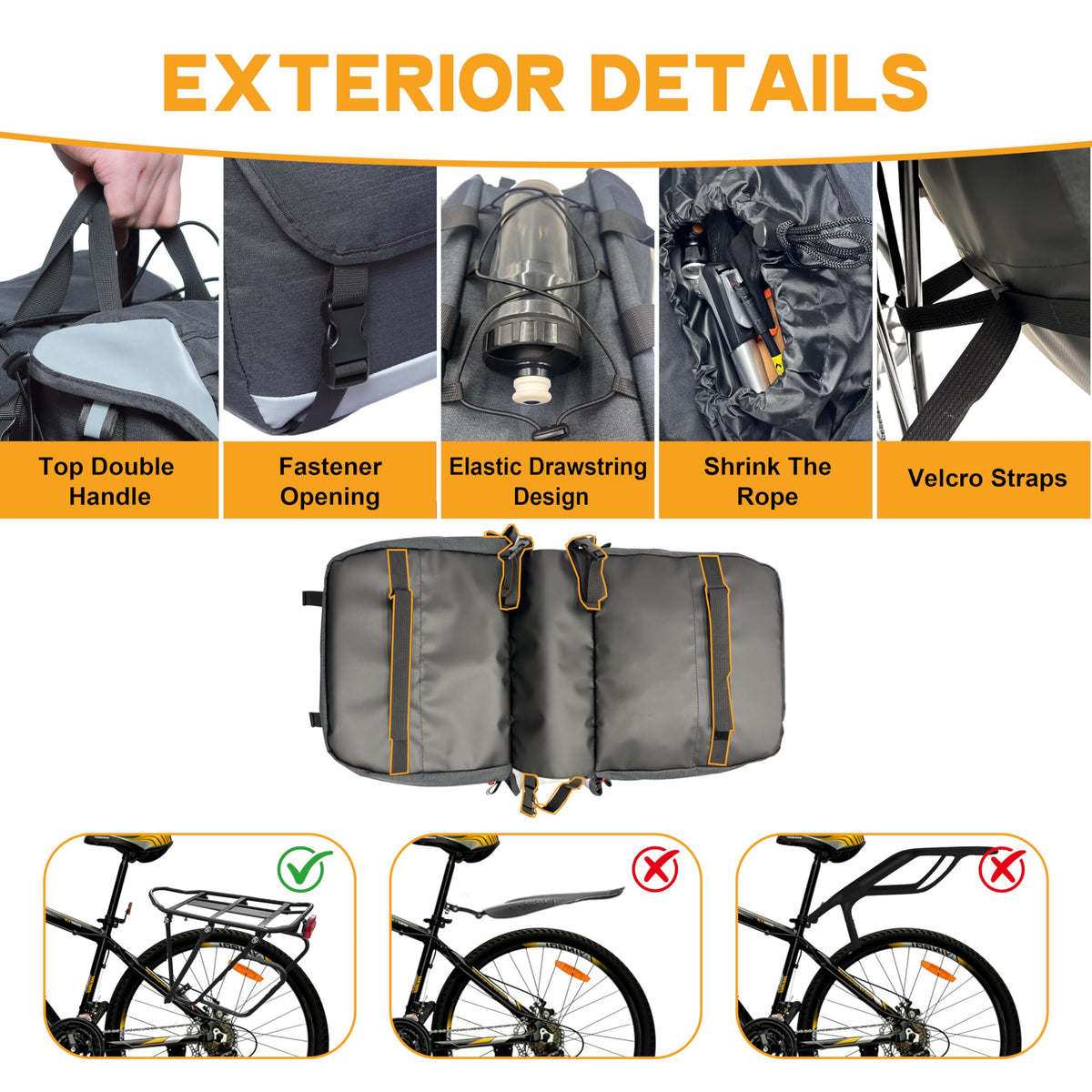 Kinetrail Bicycle Rear Rack Pannier Bag for Commuting