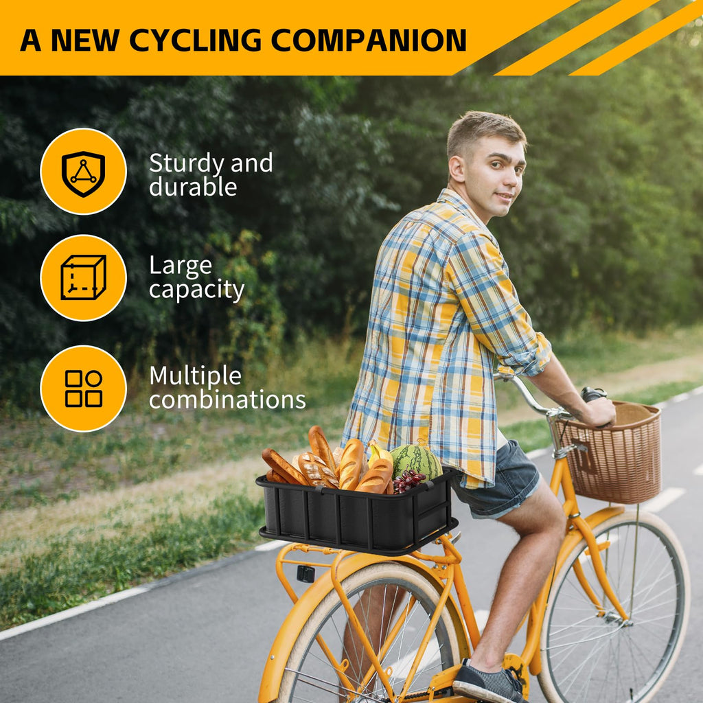 Heavy-Duty Rear Bike Cargo Basket with Waterproof Liner and Net