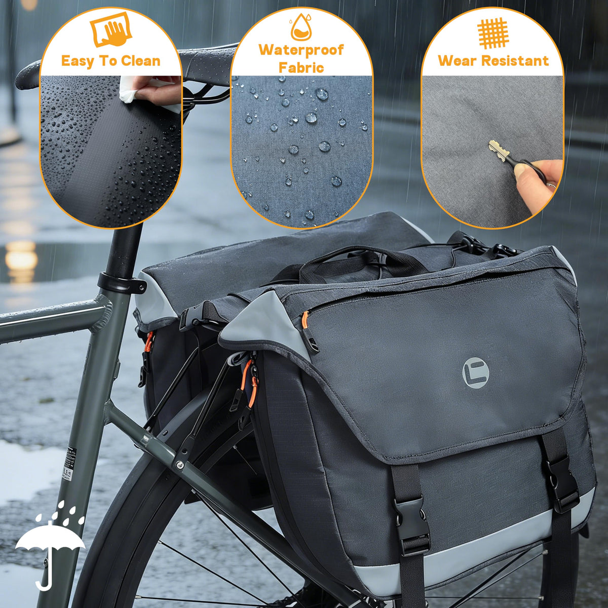 Kinetrail Bicycle Rear Rack Pannier Bag for Commuting